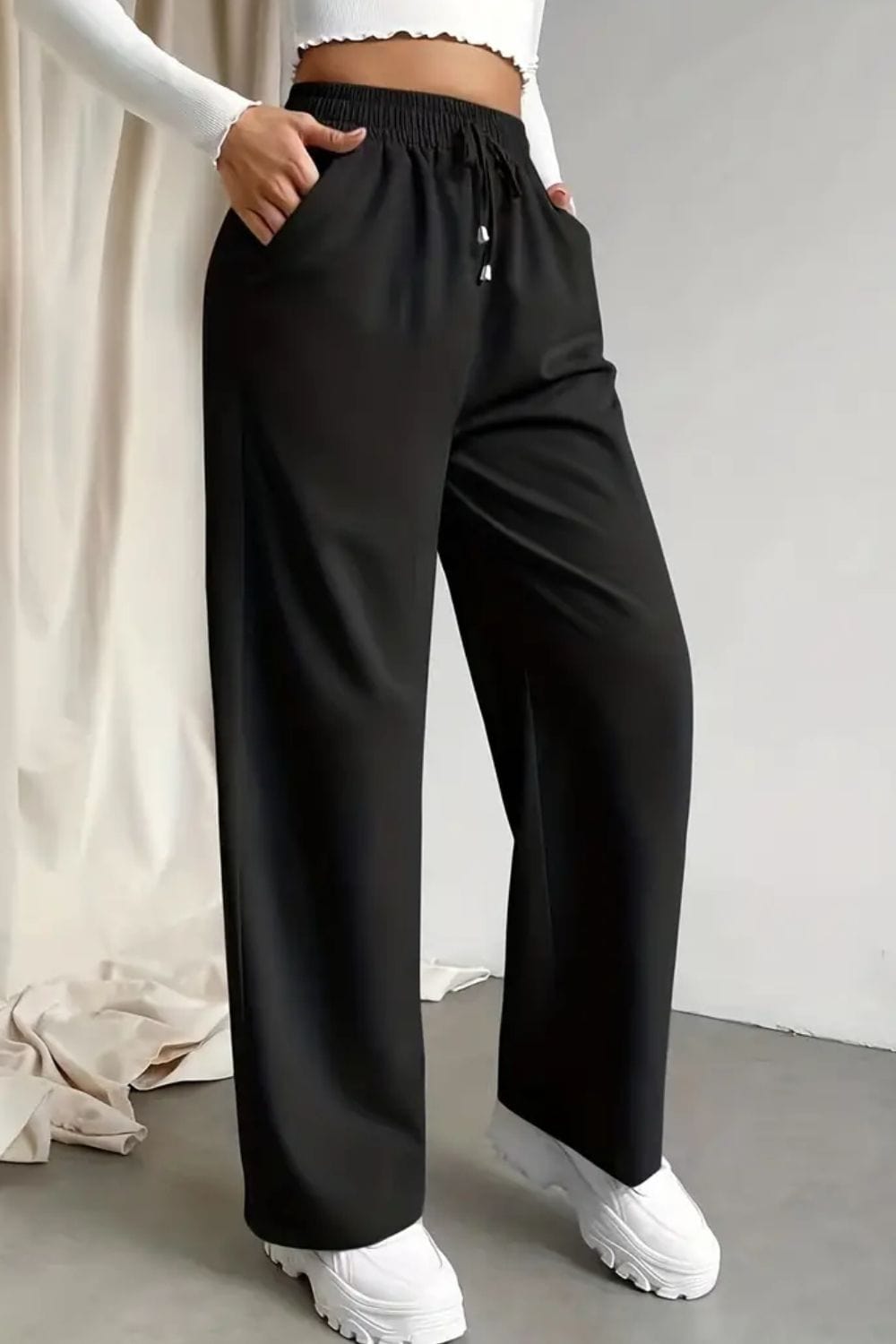 Tied Straight Leg Pants with Pockets - Runway Frenzy 