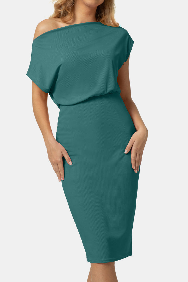 Boat Neck Short Sleeve Knee-Length Dress - Runway Frenzy