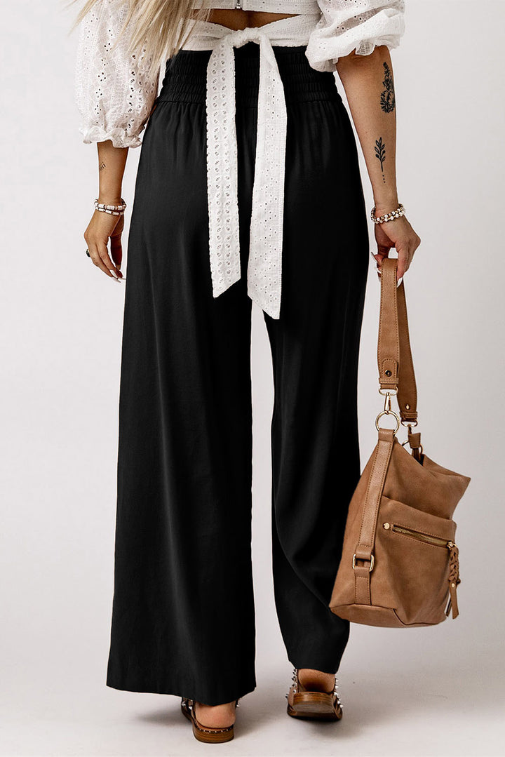 Drawstring Smocked Waist Wide Leg Pants - Runway Frenzy