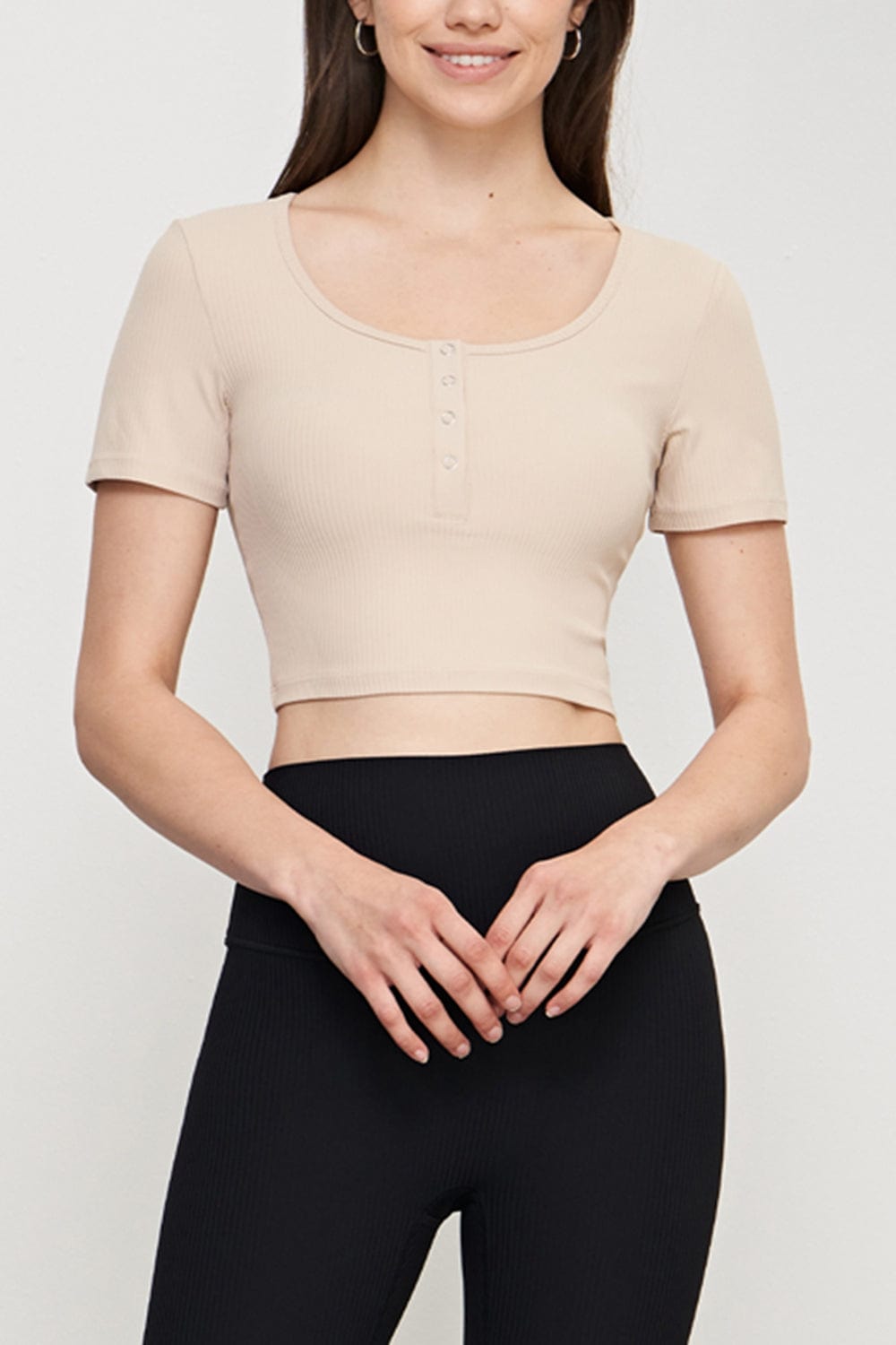 Round Neck Short Sleeve Cropped Sports Top - Runway Frenzy 