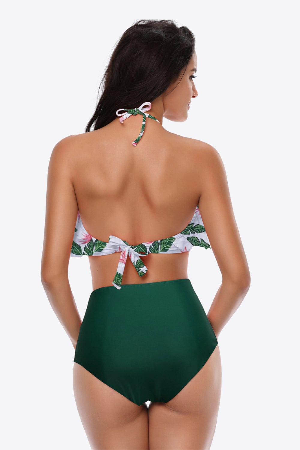 Two-Tone Ruffled Halter Neck Two-Piece Swimsuit - Runway Frenzy 