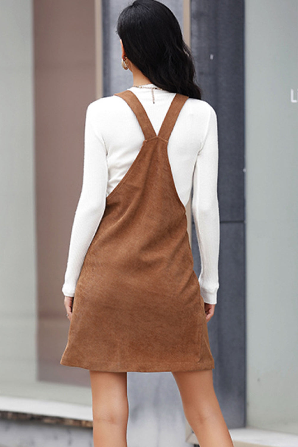 Corduroy Mini Overall Dress with Pocket - Runway Frenzy