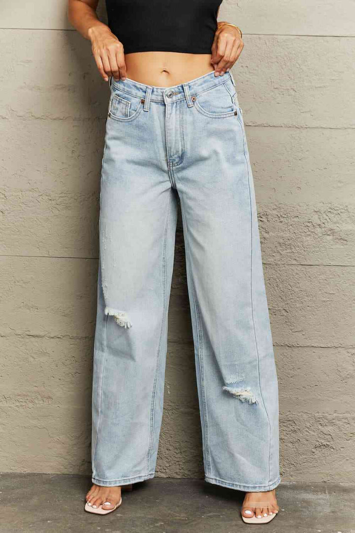 Distressed Wide Leg Jeans Trendsi