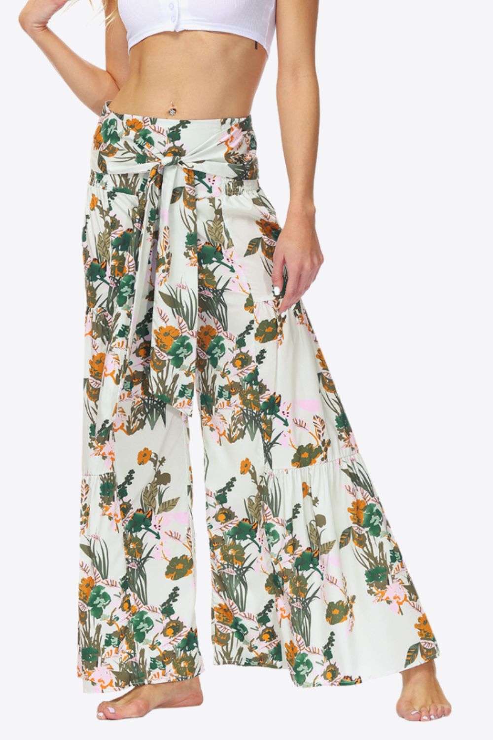 Floral Tie-Waist Tiered Culottes - Runway Frenzy