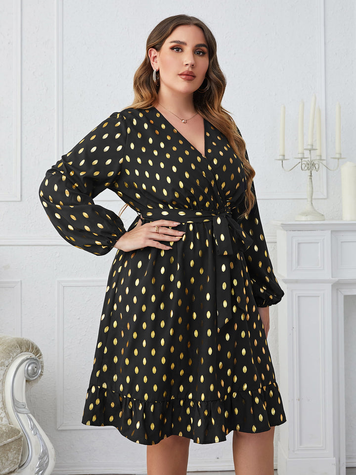 Plus Size Printed Surplice Neck Knee-Length Dress - Runway Frenzy 