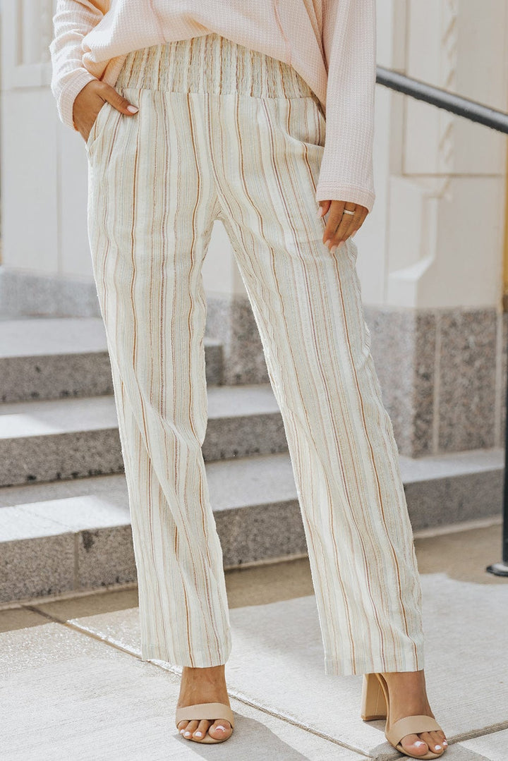 Striped Smocked Waist Wide Leg Pants - Runway Frenzy 