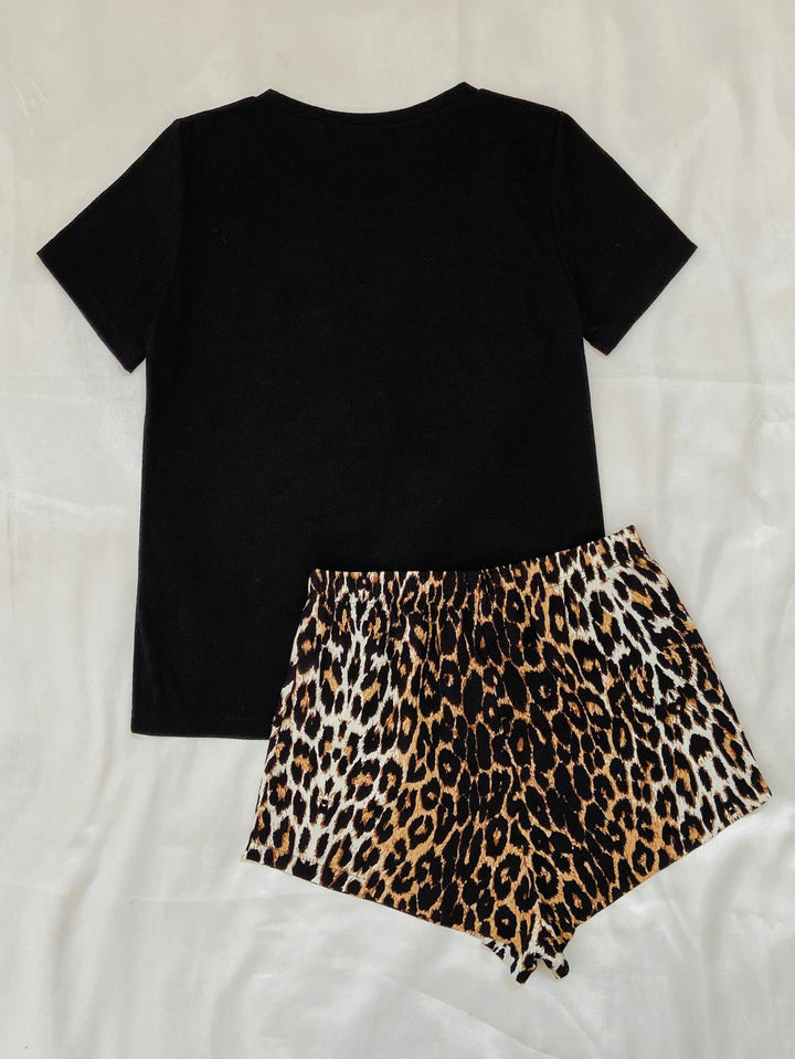Leopard Lip Graphic Top and Shorts Lounge Set - Runway Frenzy