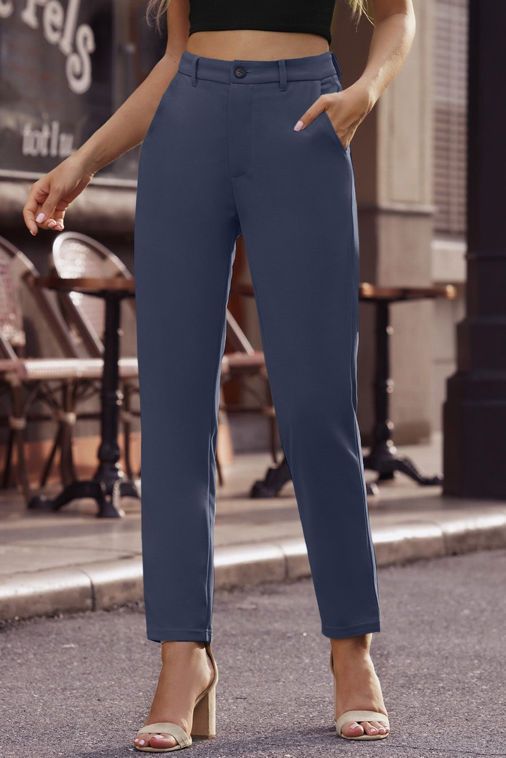 Ankle-Length Straight Leg Pants with Pockets - Runway Frenzy