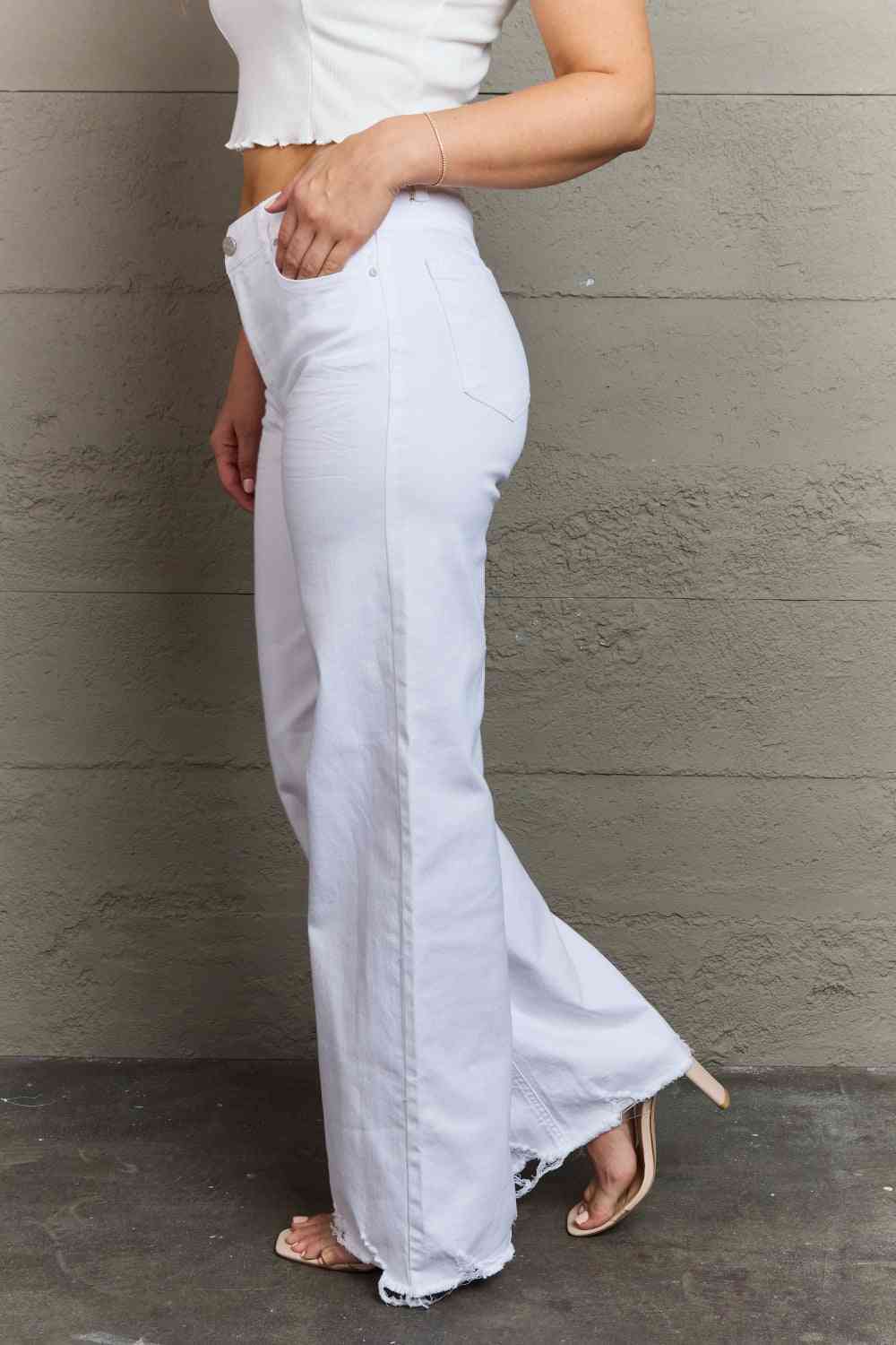 RISEN Raelene Full Size High Waist Wide Leg Jeans in White Trendsi