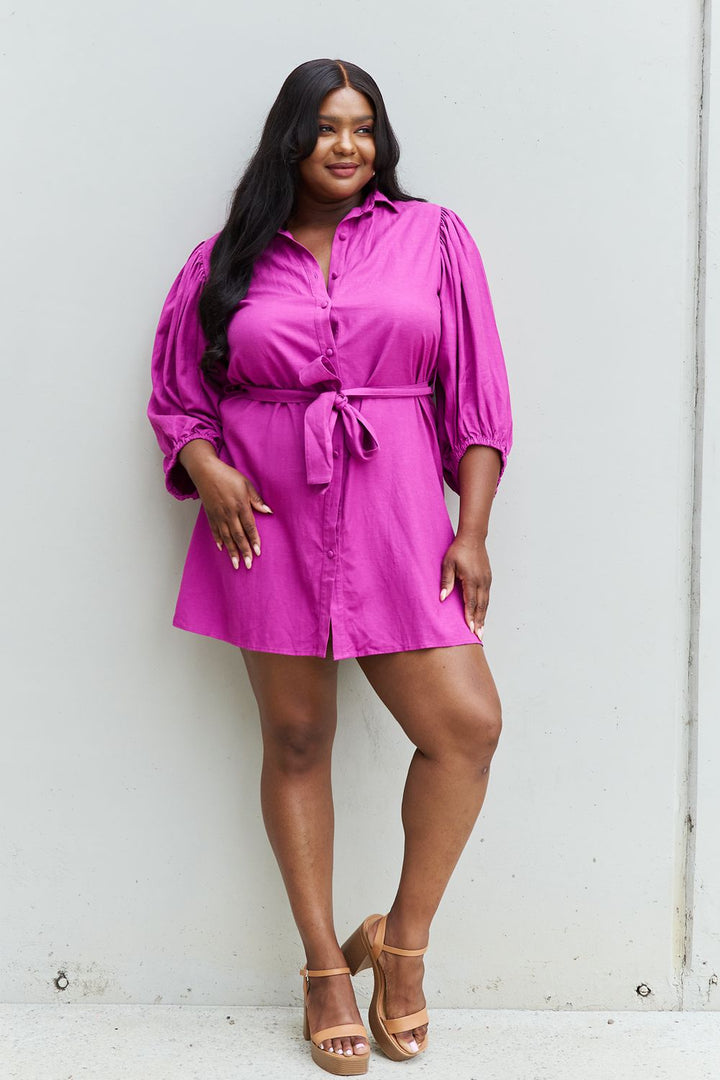 Jade By Jane Hello Darling Full Size Half Sleeve Belted Mini Dress in Magenta - Runway Frenzy 