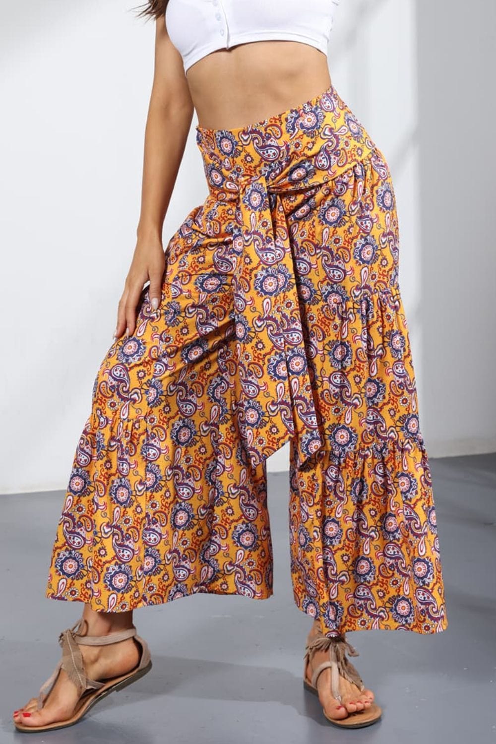 Printed Tie-Front Culottes - Runway Frenzy