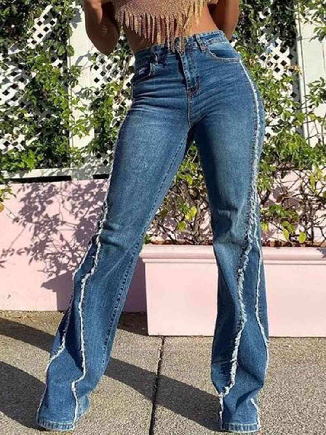 Raw Hem High Waist Jeans Trendsi