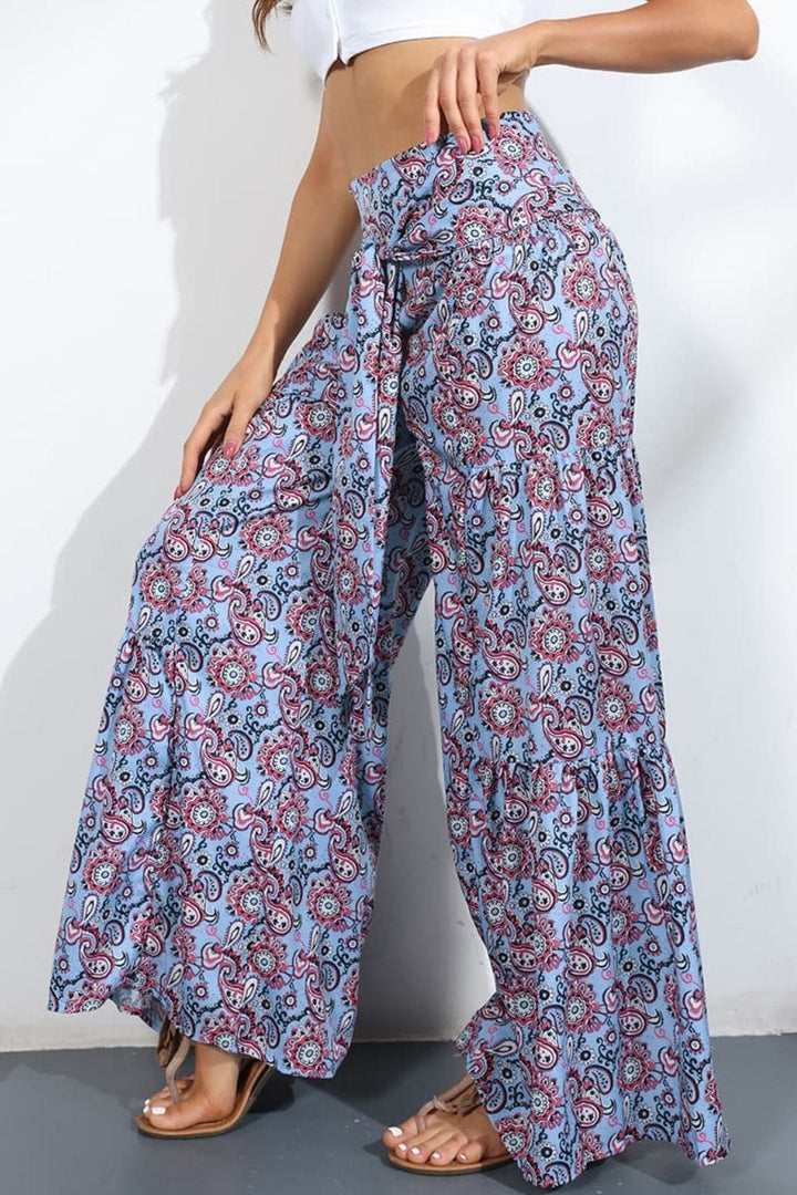 Printed High-Rise Tied Culottes - Runway Frenzy 