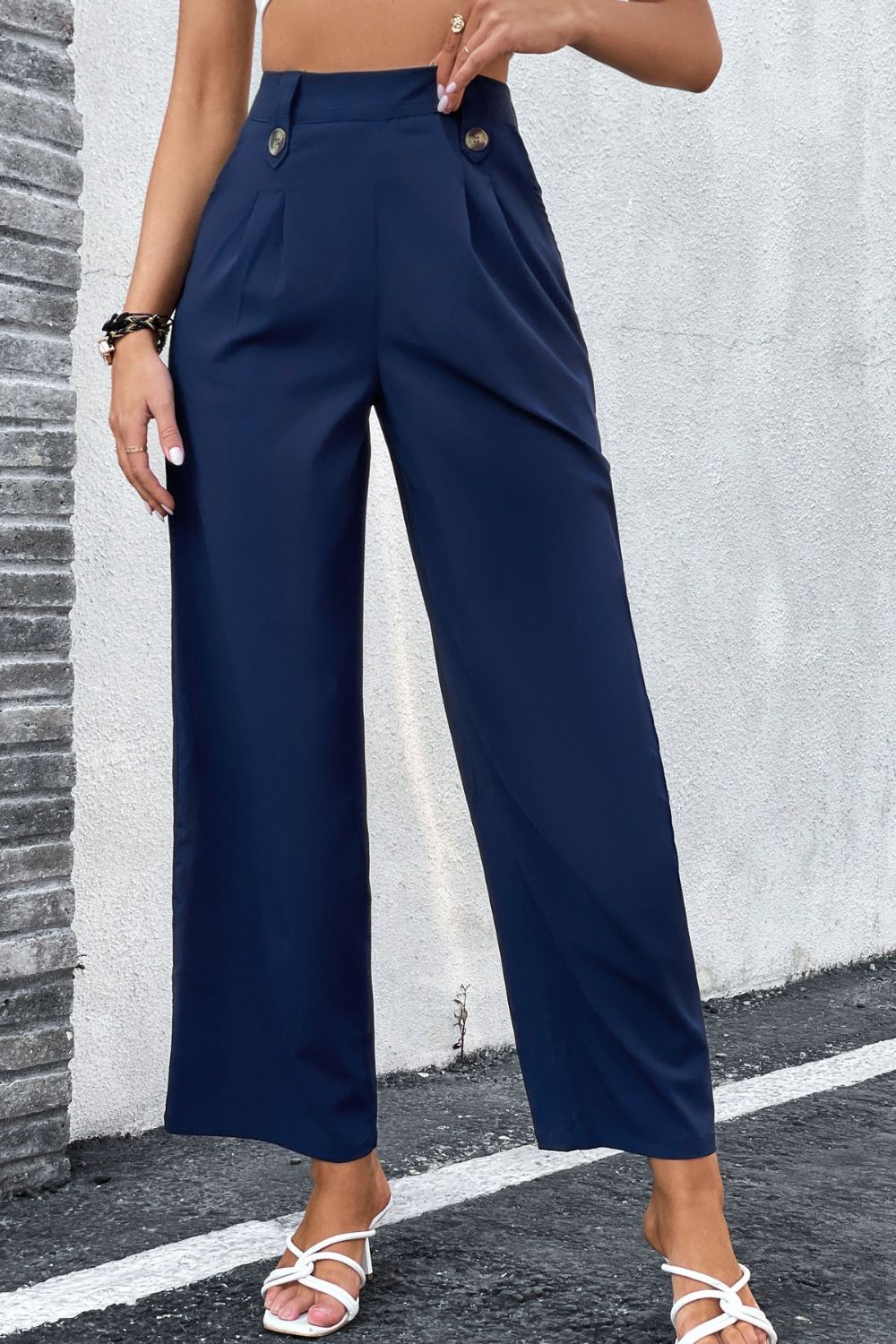 High-Rise Pleated Waist Wide Leg Pants - Runway Frenzy 