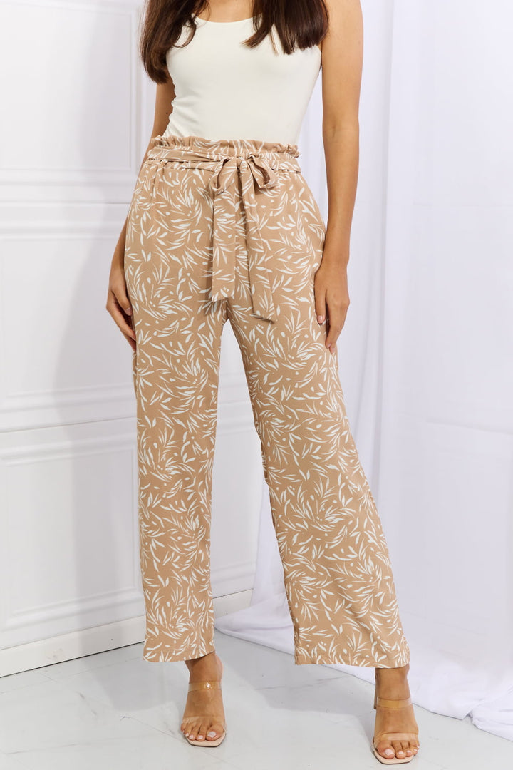 Heimish Right Angle Full Size Geometric Printed Pants in Tan - Runway Frenzy