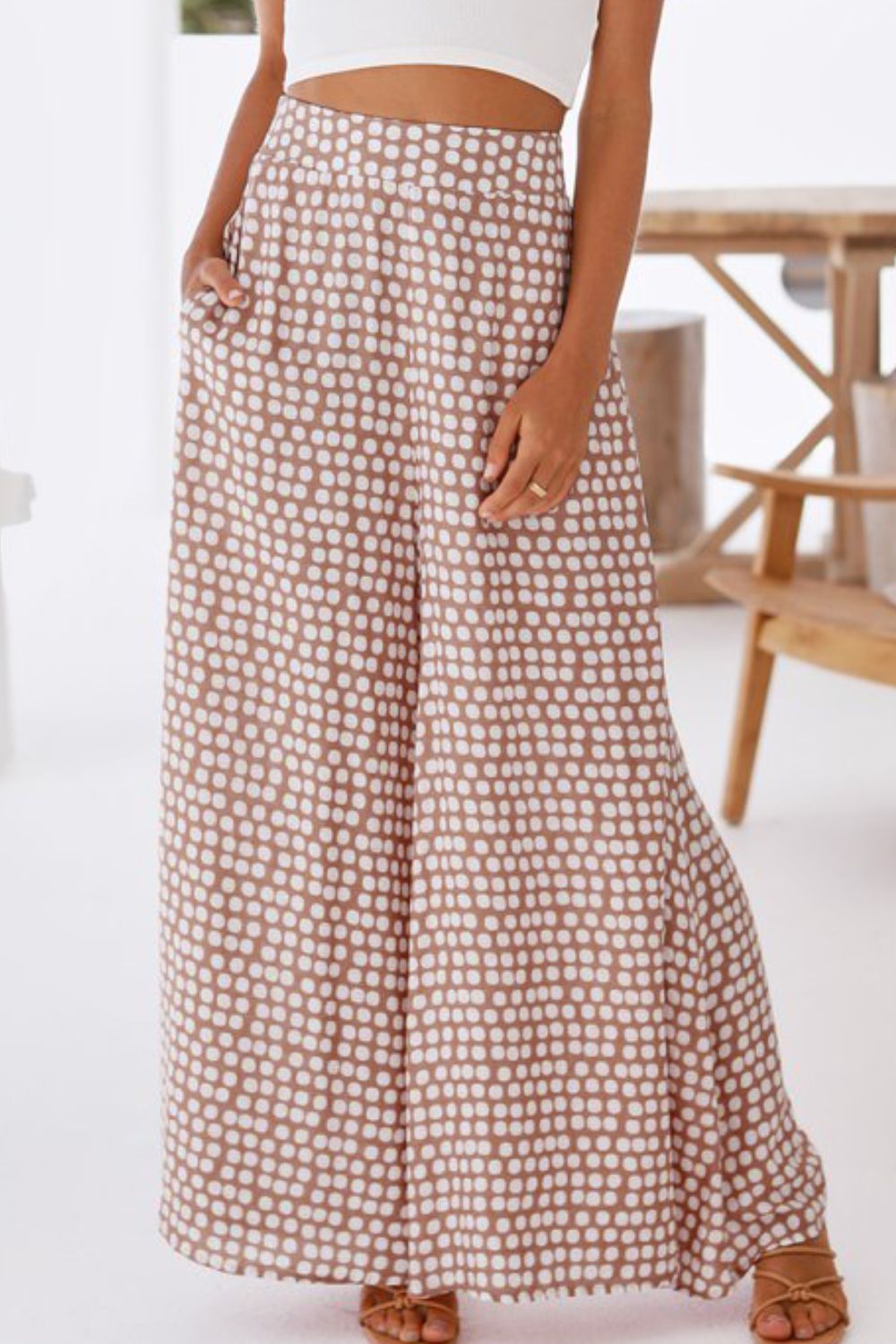 Polka Dot High Waist Wide Leg Pants with Pockets - Runway Frenzy 