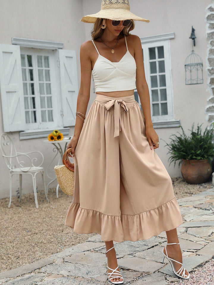 Tie Front Wide Leg Cropped Pants - Runway Frenzy 