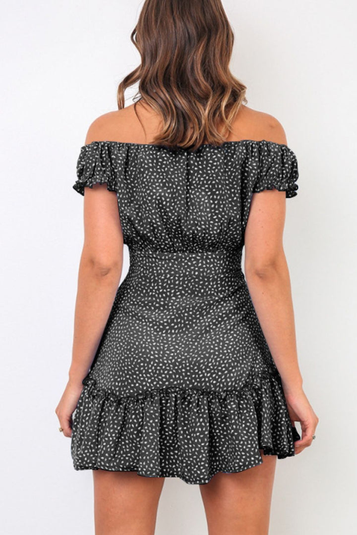 Printed Off-Shoulder Ruffle Hem Dress - Runway Frenzy 