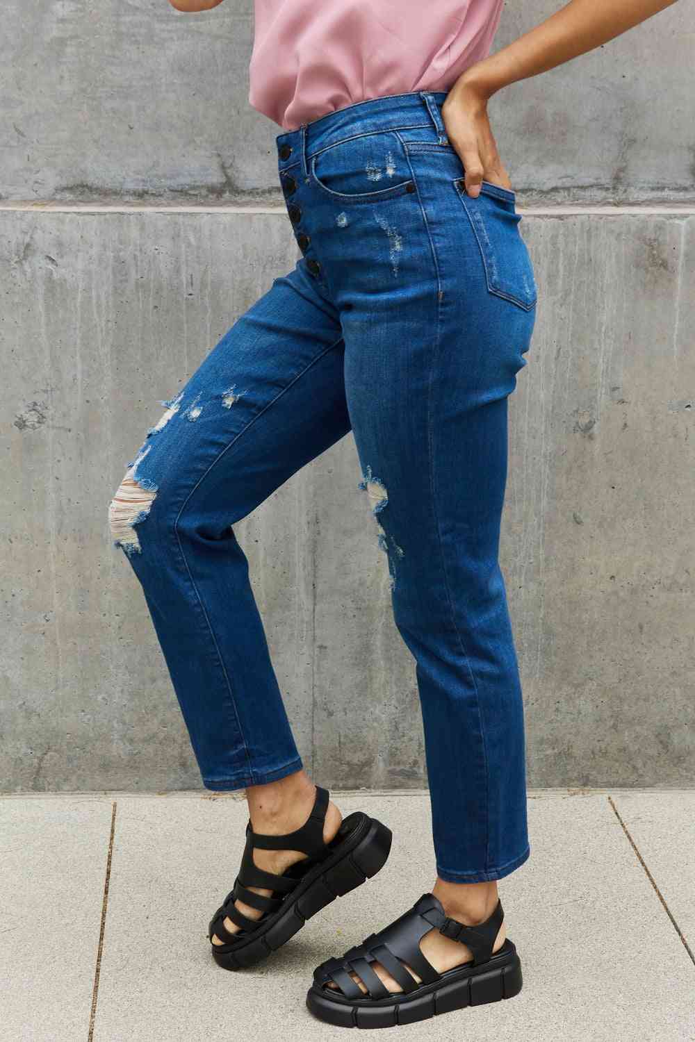 Judy Blue Melanie Full Size High Waisted Distressed Boyfriend Jeans Trendsi