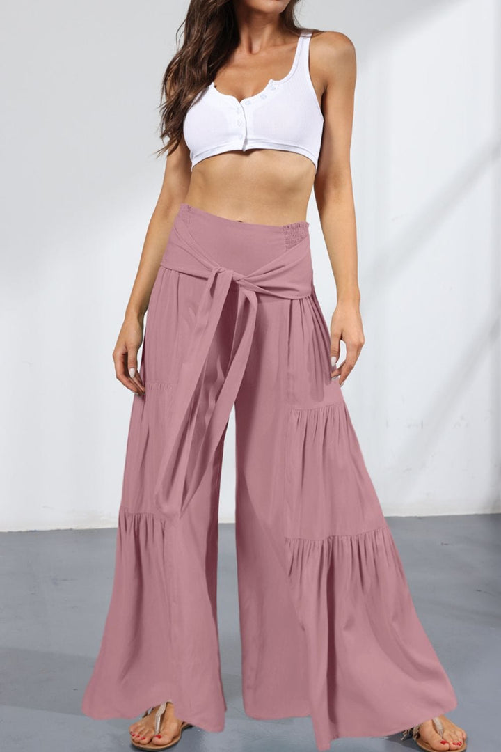 Tie Front Smocked Tiered Culottes - Runway Frenzy 