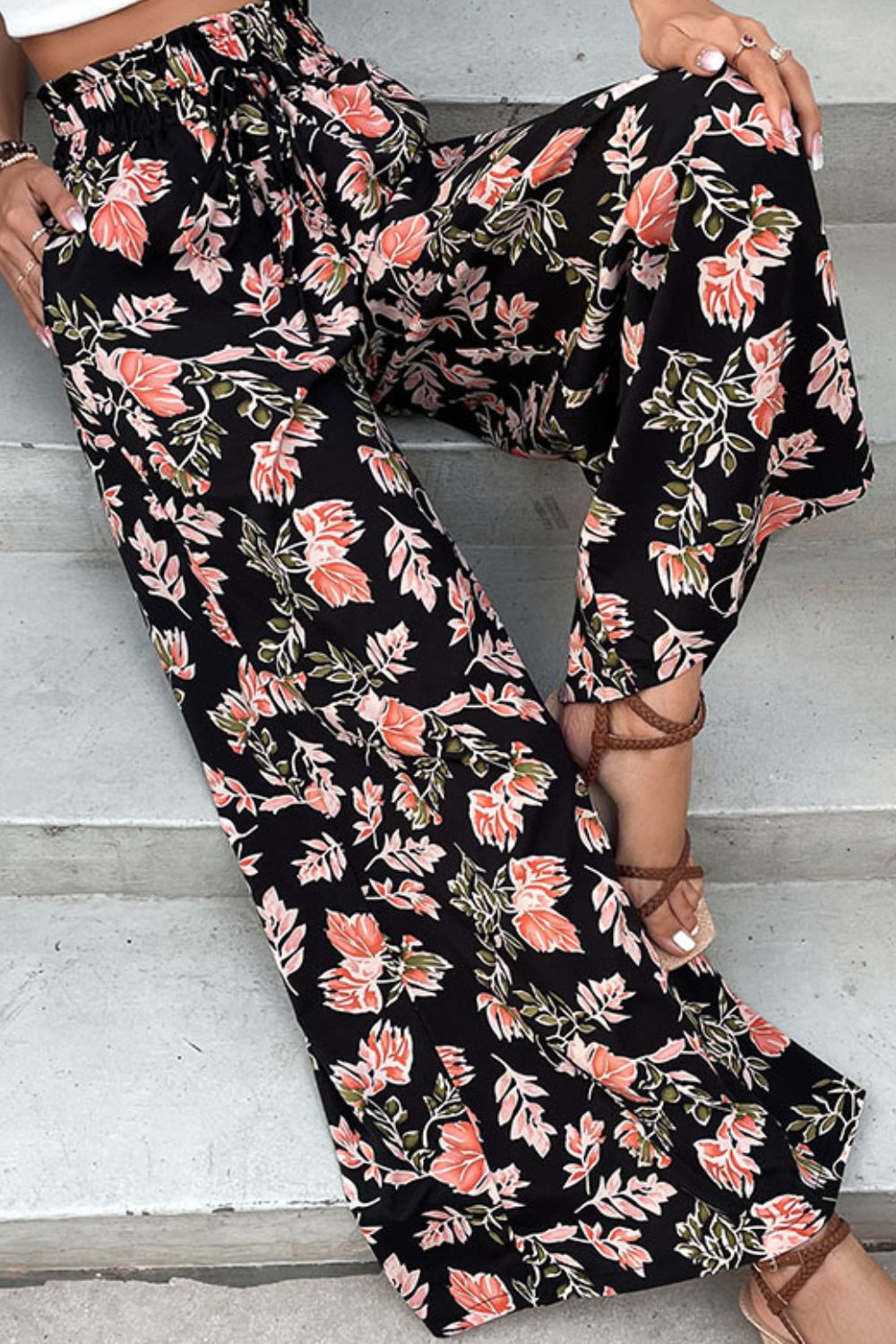 Floral Pull-On Wide Leg Pants - Runway Frenzy