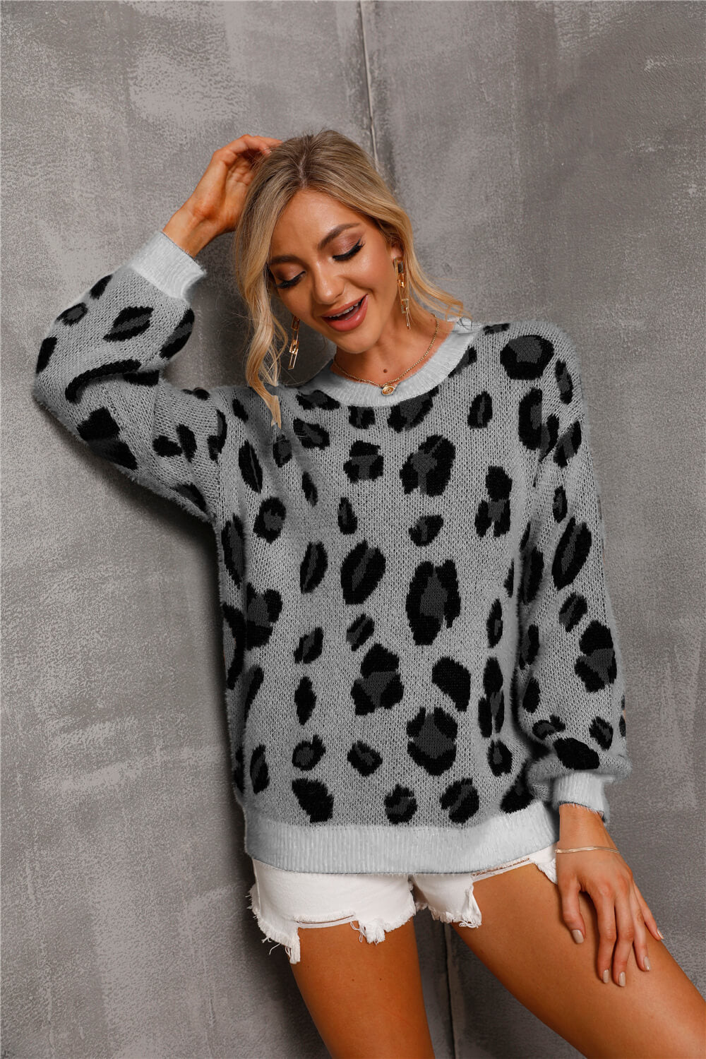 Animal Print Dropped Shoulder Knit Pullover - Runway Frenzy