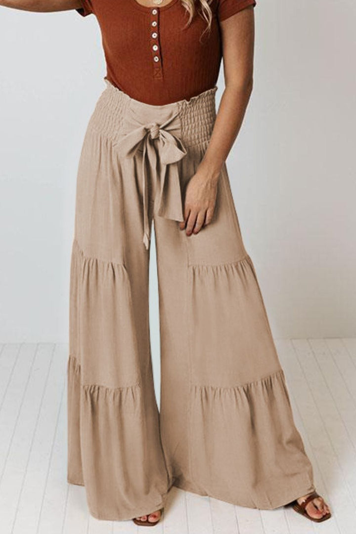 Tie Front Smocked Tiered Culottes - Runway Frenzy 