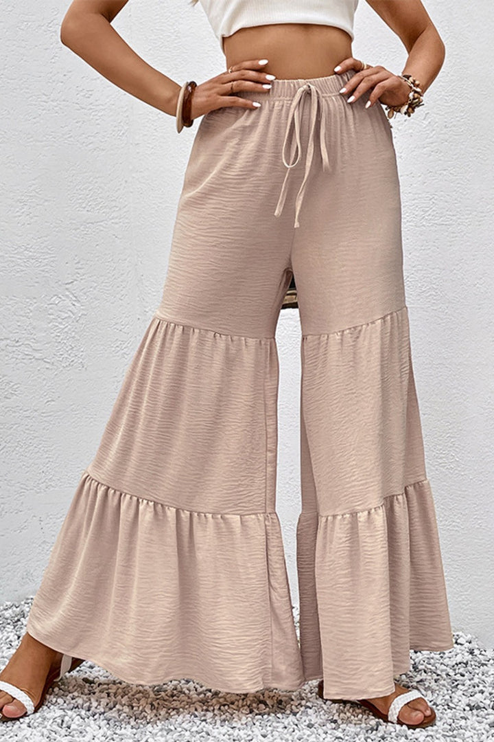 Drawstring Waist Tiered Flare Culottes - Runway Frenzy