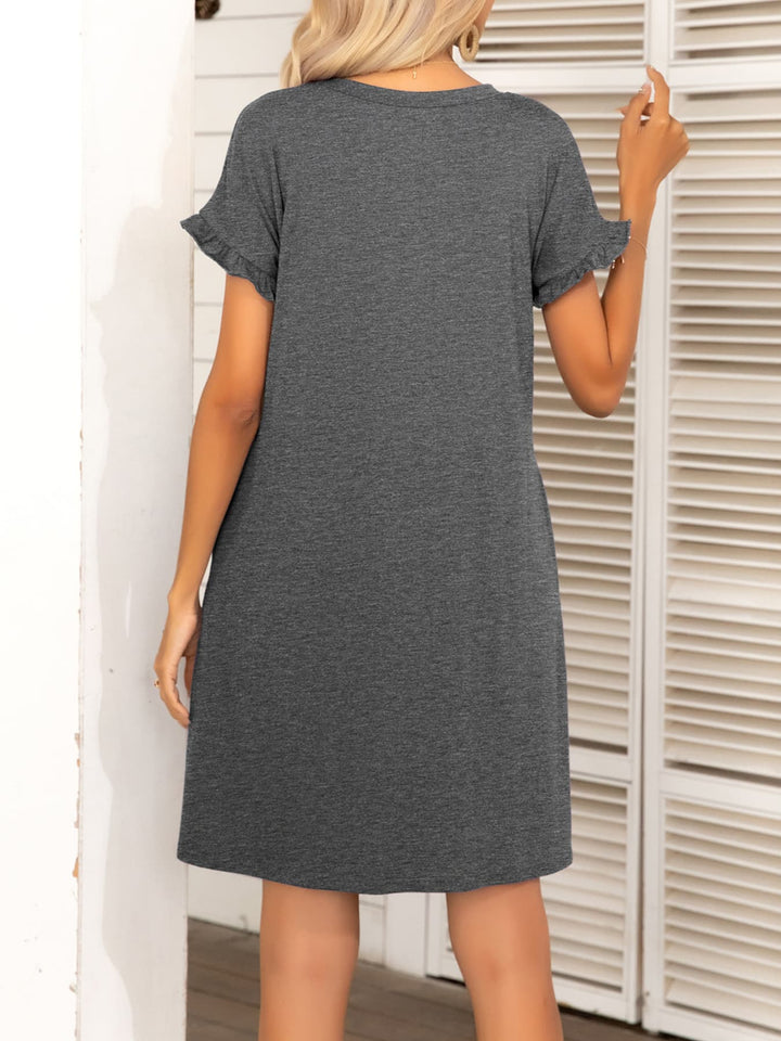 Round Neck Flounce Sleeve Dress with Pockets - Runway Frenzy 