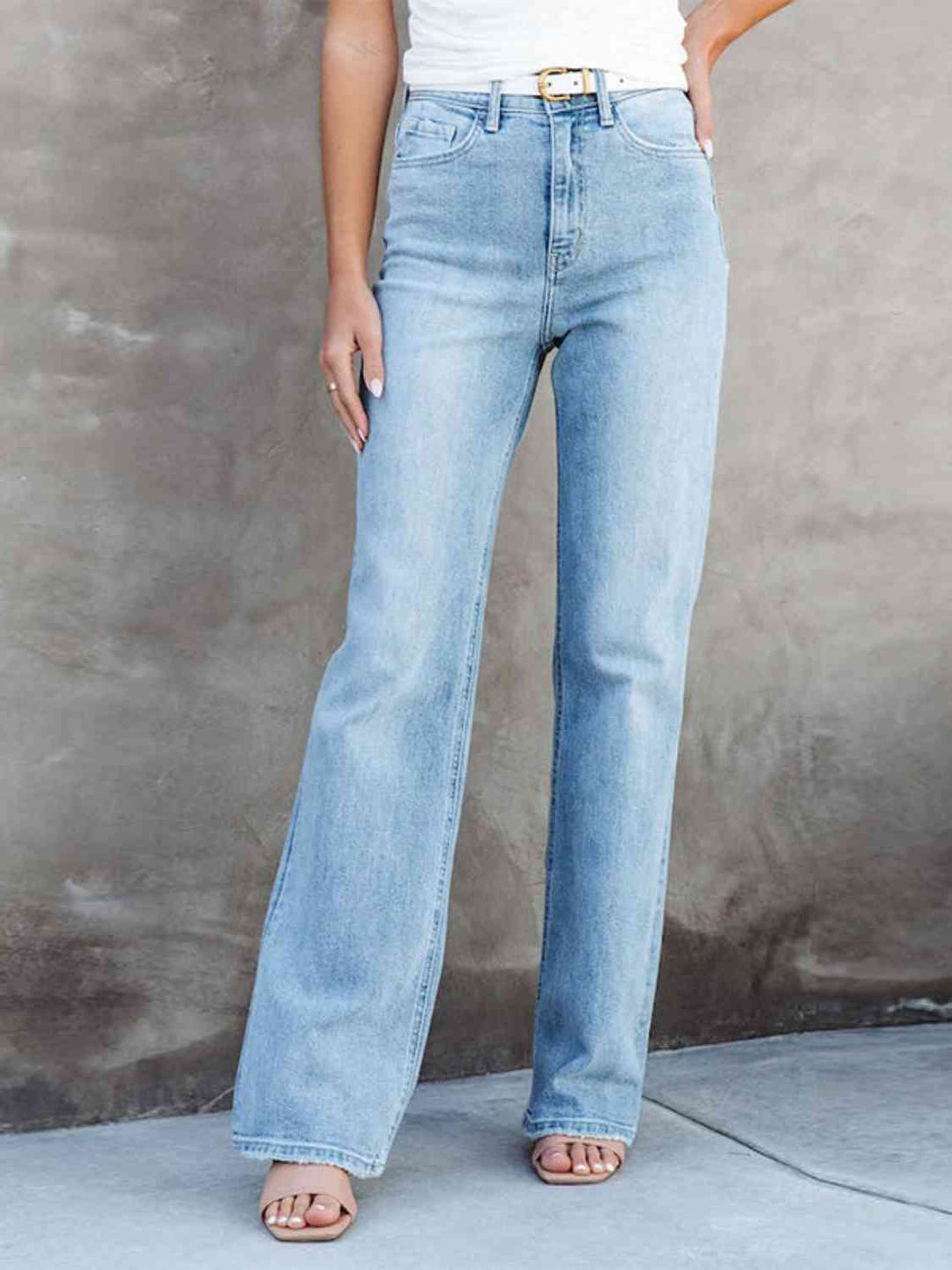 Washed Straight Leg Jeans Trendsi