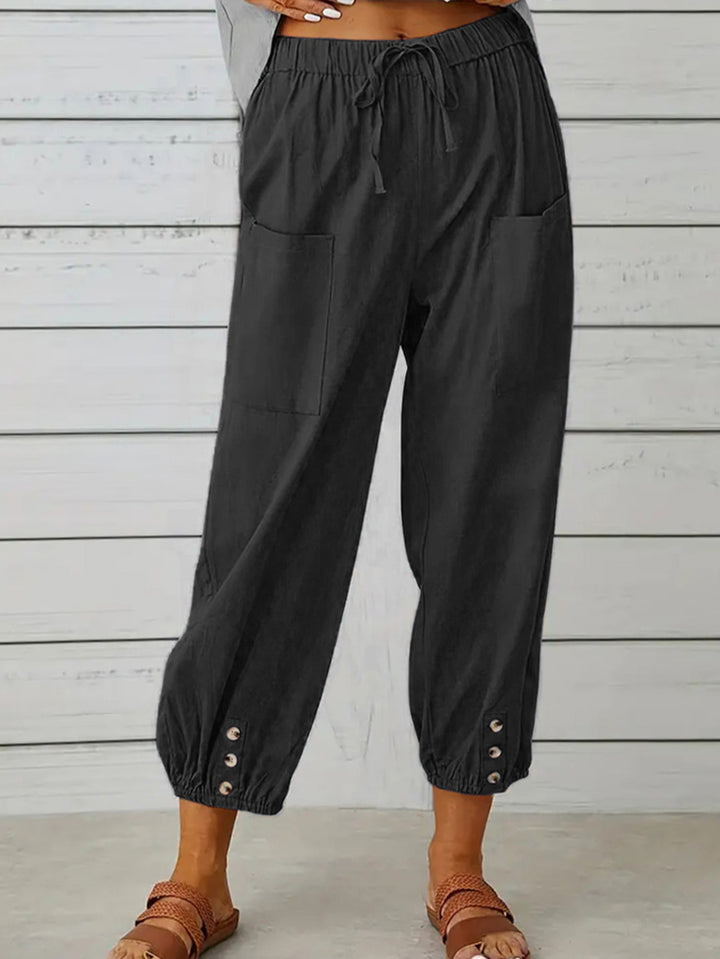 Decorative Button Cropped Pants - Runway Frenzy