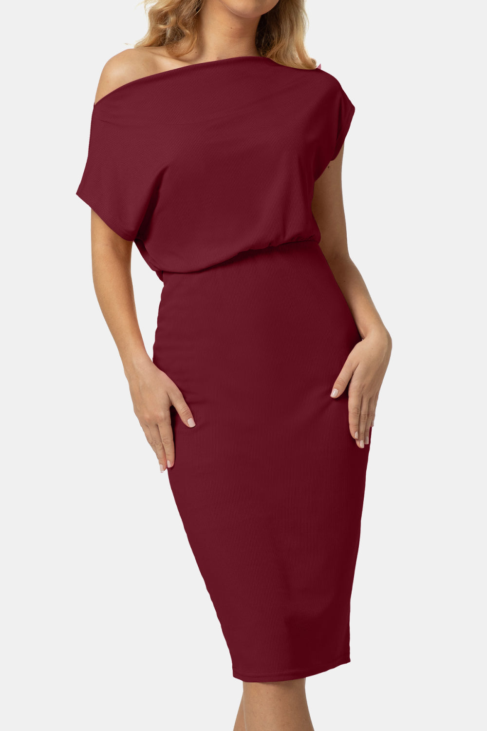 Boat Neck Short Sleeve Knee-Length Dress - Runway Frenzy