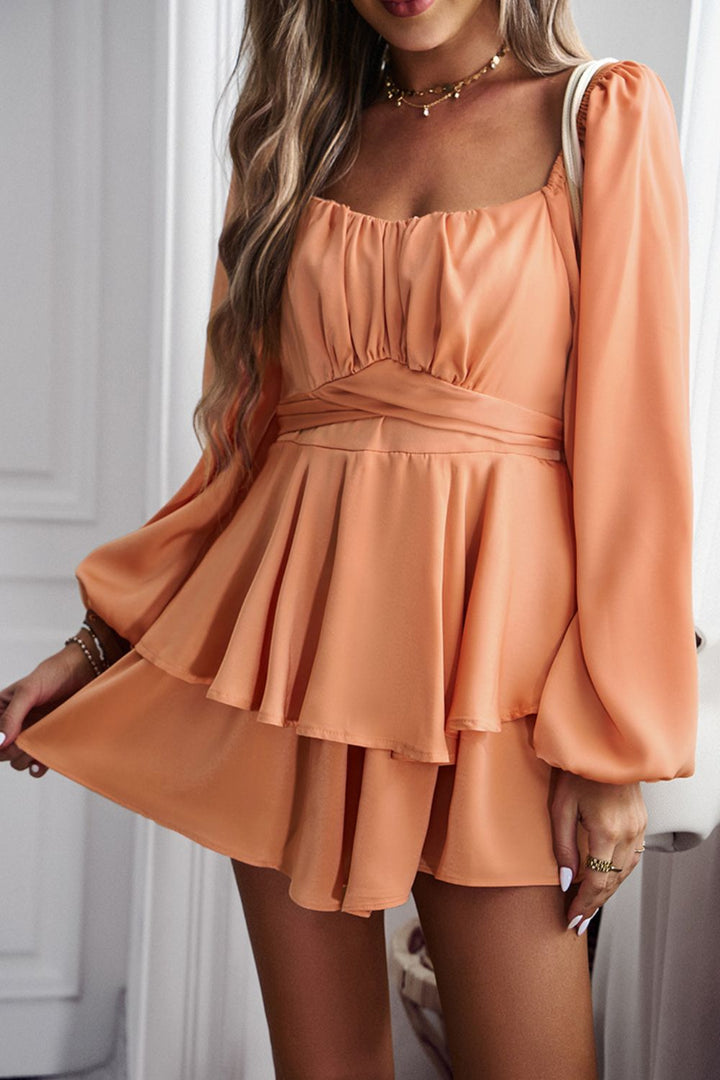 Long Balloon Sleeve Layered Romper - Runway Frenzy 