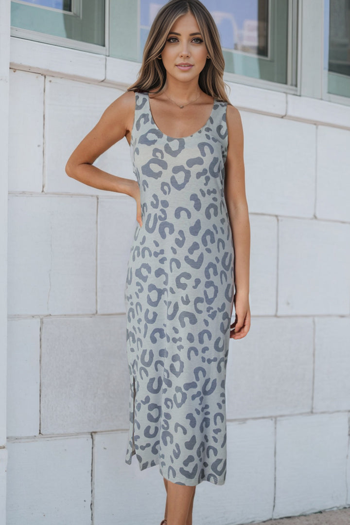 Leopard Sleeveless Slit Midi Dress - Runway Frenzy 