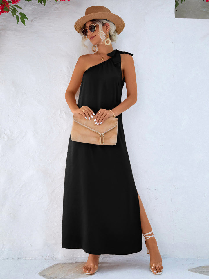 One-Shoulder Slit Maxi Dress - Runway Frenzy 