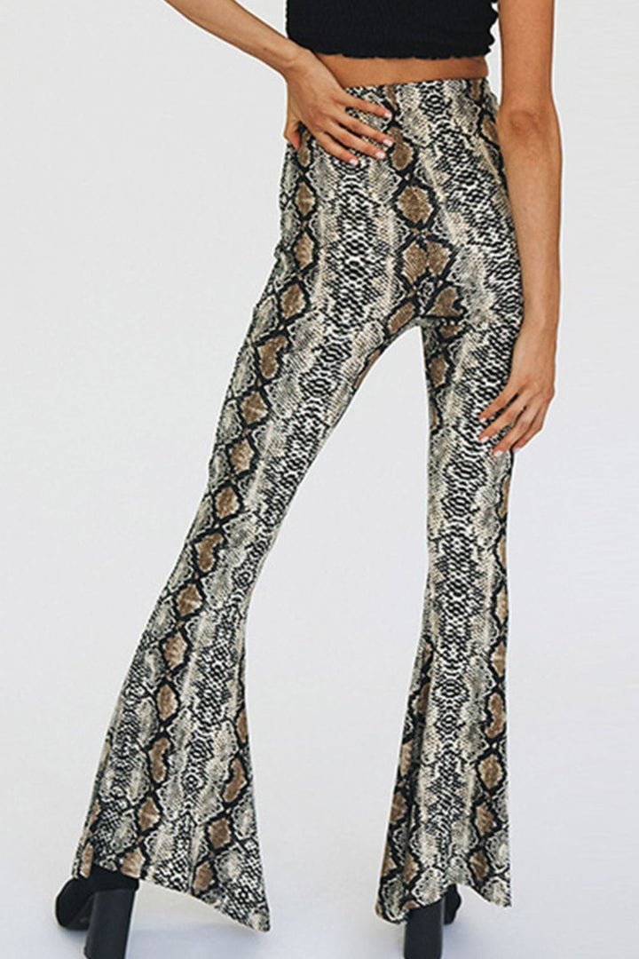 Snakeskin Print Flare Pants - Runway Frenzy 