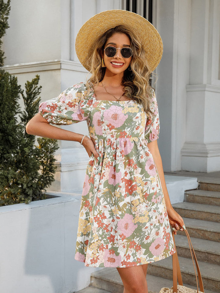 Floral Square Neck Cutout Mini Dress - Runway Frenzy