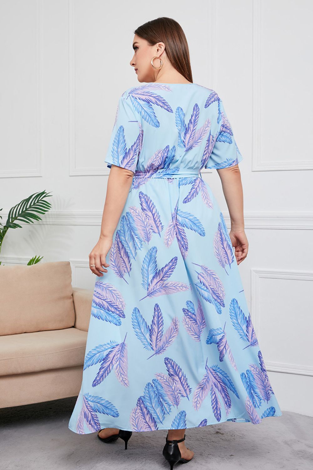 Plus Size Printed Surplice Short Sleeve Maxi Dress - Runway Frenzy 