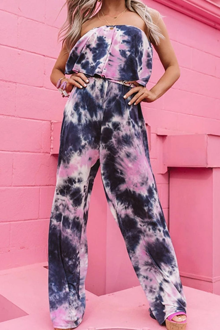 Tie-Dye Layered Strapless Jumpsuit - Runway Frenzy 