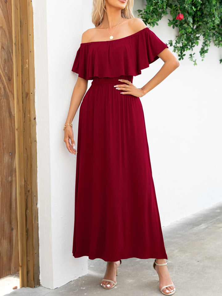 Off-Shoulder Slit Maxi Dress - Runway Frenzy 