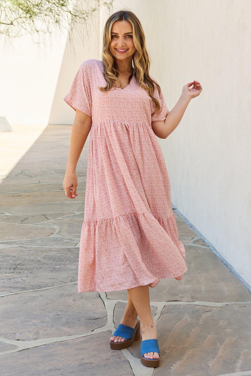 HEYSON Spring Baby Full Size Kimono Sleeve Midi Dress in Peach - Runway Frenzy