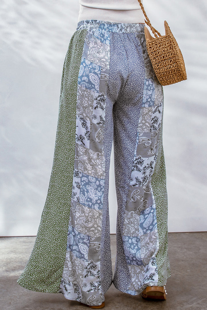 Mixed Print Pull-On Wide Leg Pants - Runway Frenzy 