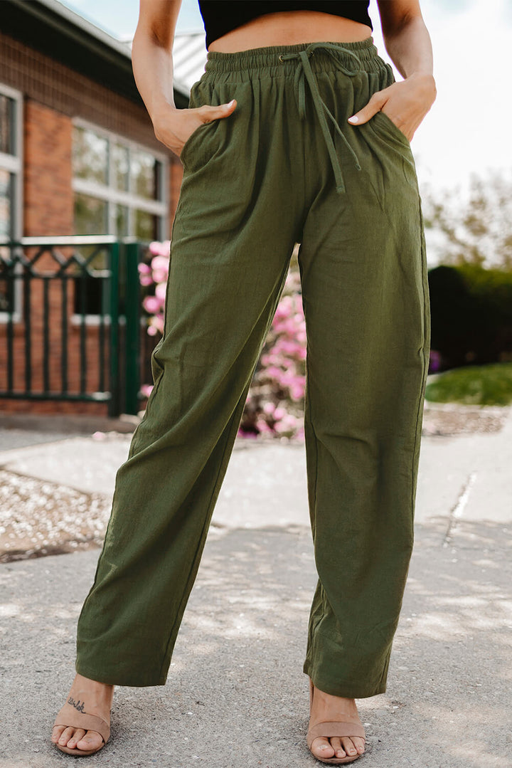 Drawstring Elastic Waist Pants with Pockets - Runway Frenzy