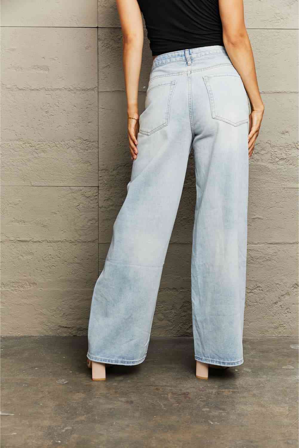 Distressed Wide Leg Jeans Trendsi