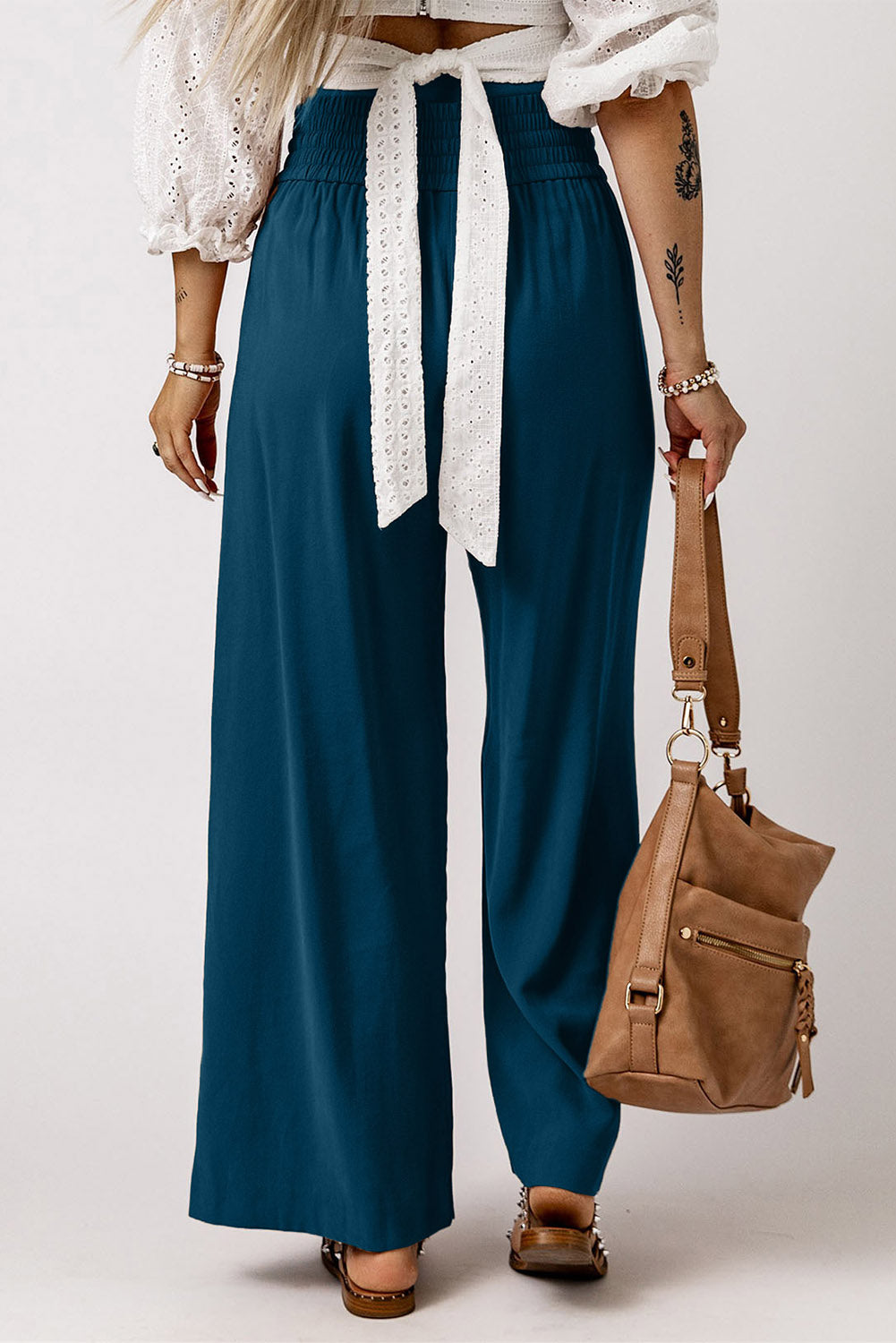 Drawstring Smocked Waist Wide Leg Pants - Runway Frenzy