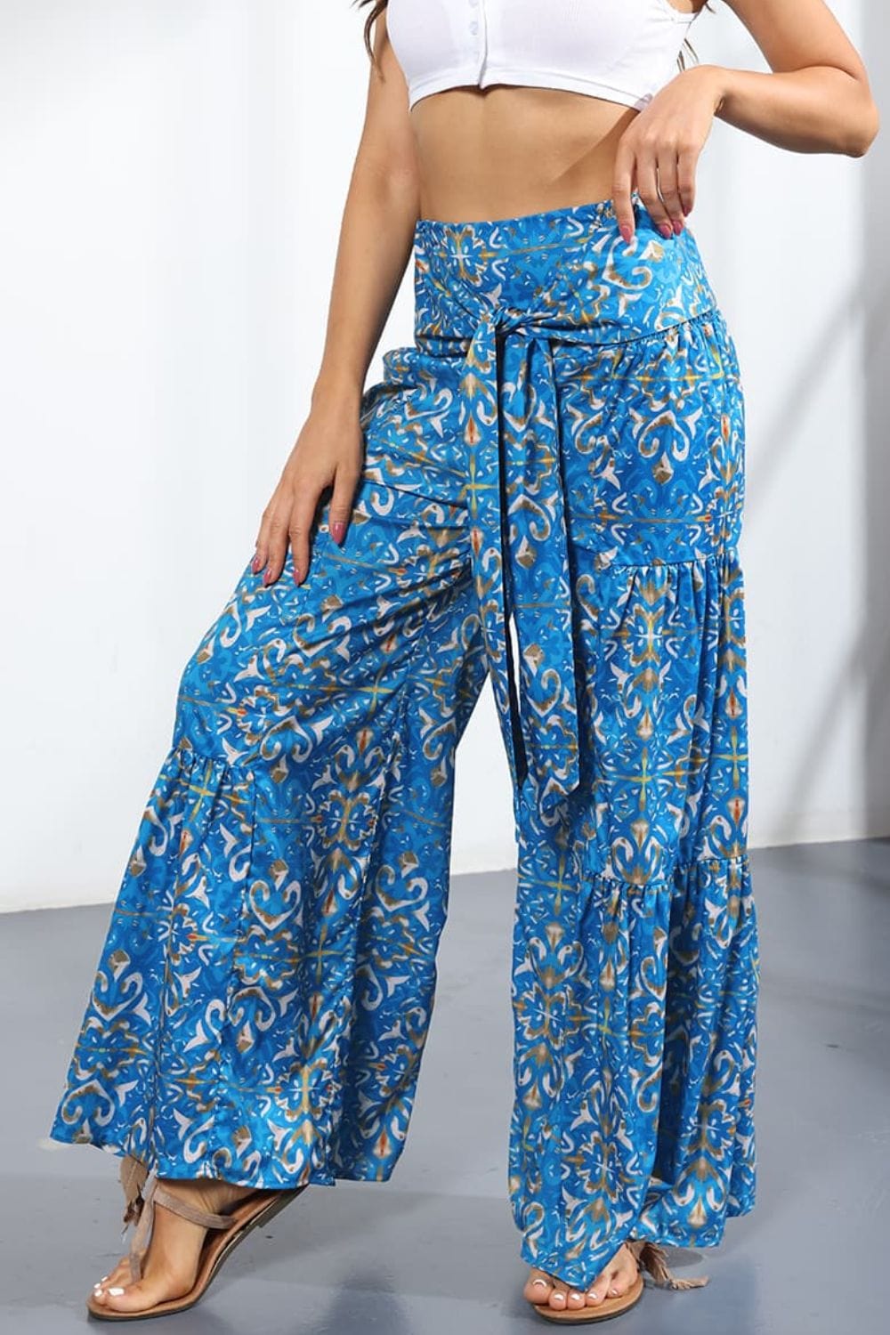 Printed High-Rise Tied Culottes - Runway Frenzy 