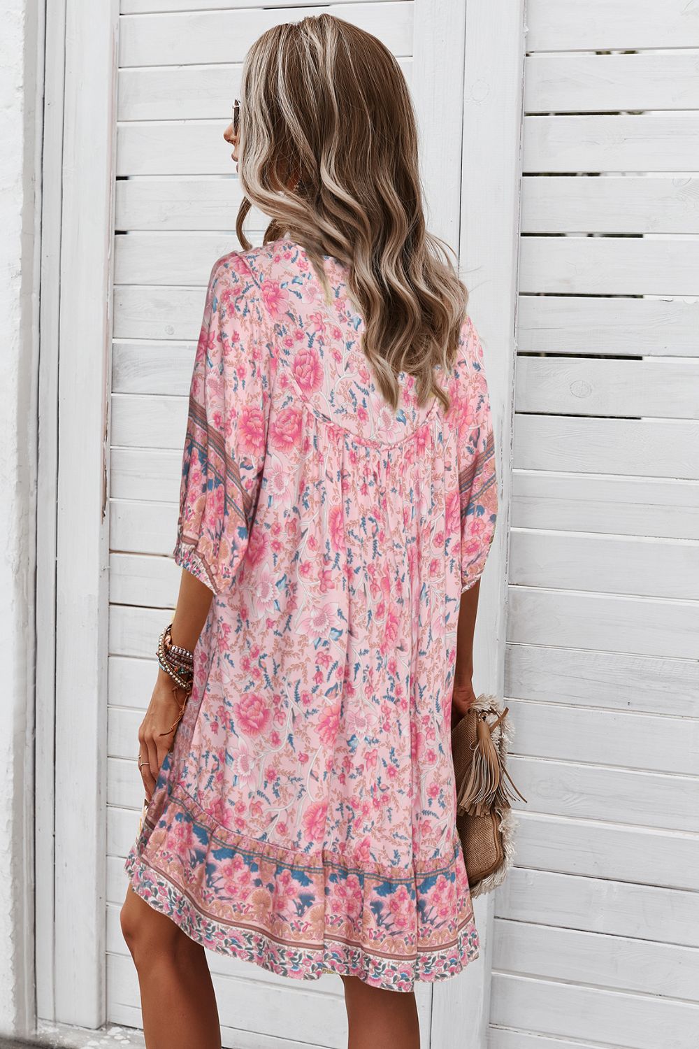 Bohemian Tie Neck Mini Dress - Runway Frenzy