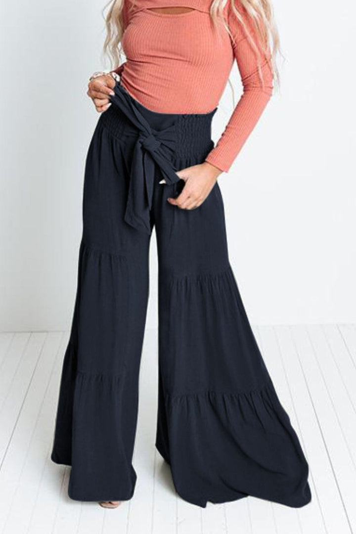 Tie Front Smocked Tiered Culottes - Runway Frenzy 