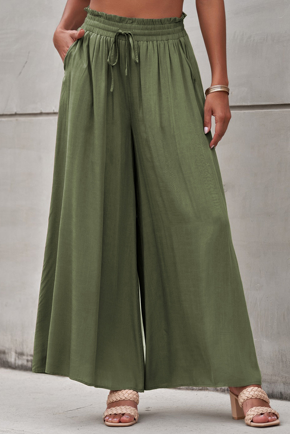 Drawstring Waist Wide Leg Pants - Runway Frenzy