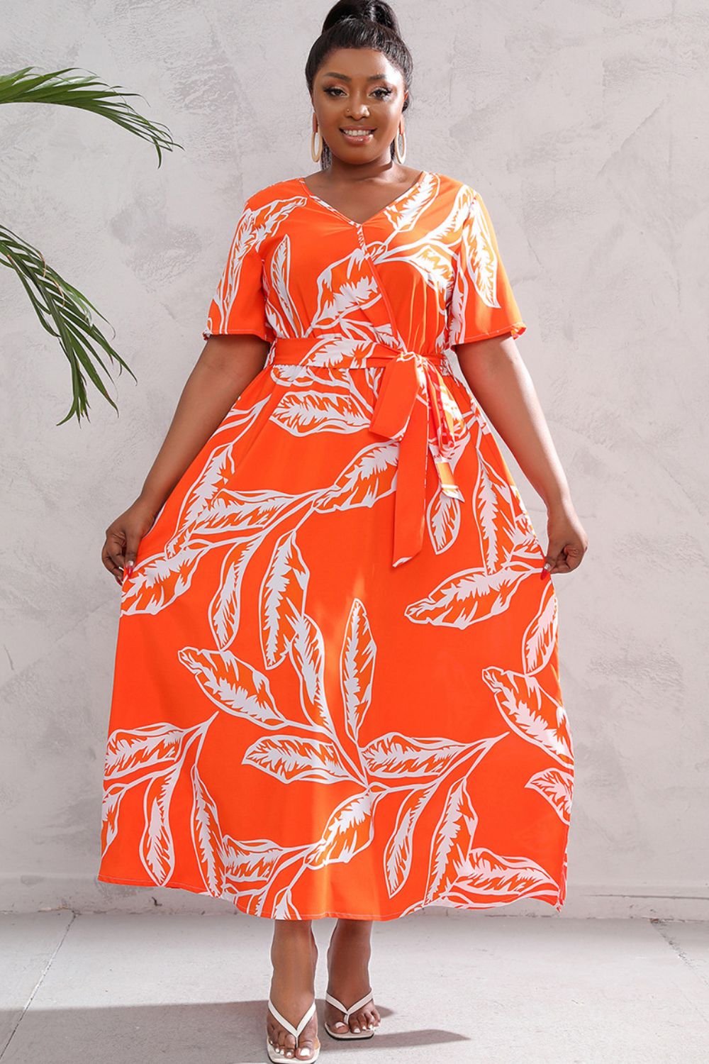 Plus Size Printed Surplice Short Sleeve Maxi Dress - Runway Frenzy 